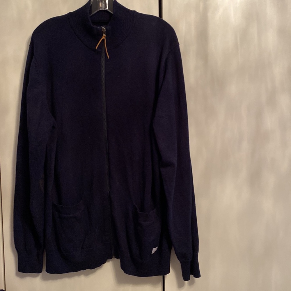 FIVE FOUR zipper cardigan with elbow patches navy blue XL